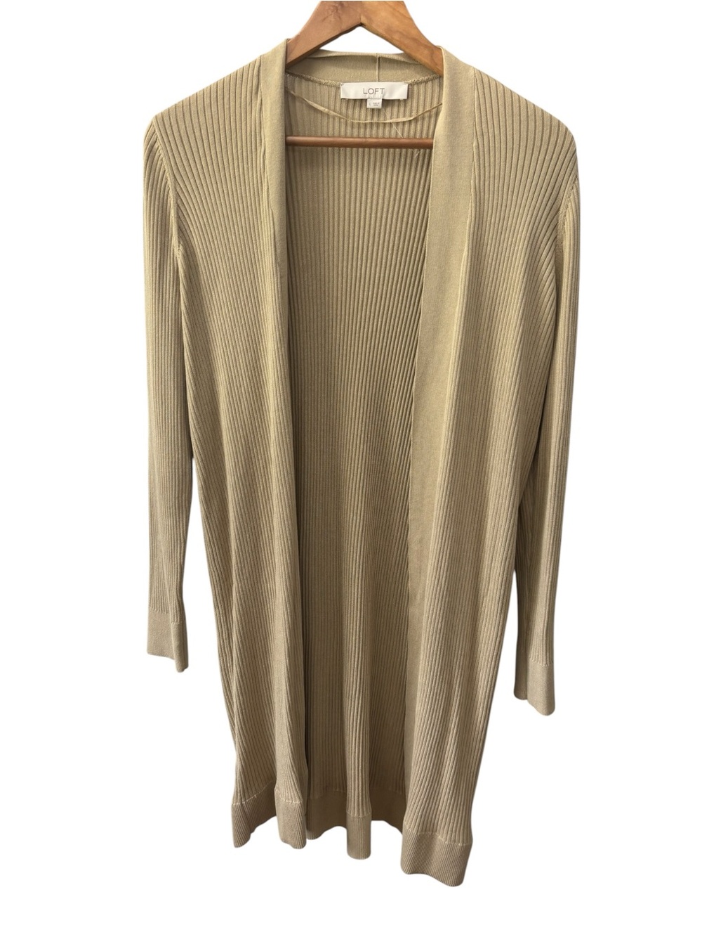 Loft Open Front Cardigan Size Large Sweater Ribbed Knit Long Sleeve NWOT